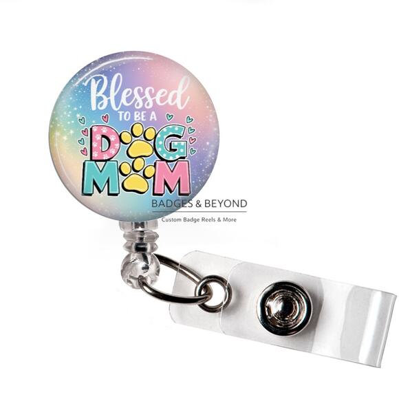 Handmade Accessories - 🐶🙏 Blessed To Be A Dog Mom Badge Reel | Retractable ID Name Tag Holder